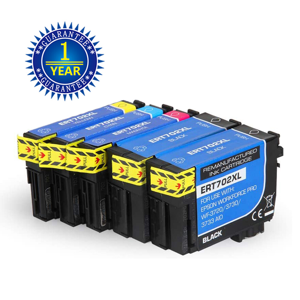 5PK T702XL 702 Ink Cartridge for Epson 702 Workforce Pro WF-3720 WF-3730 WF-3733