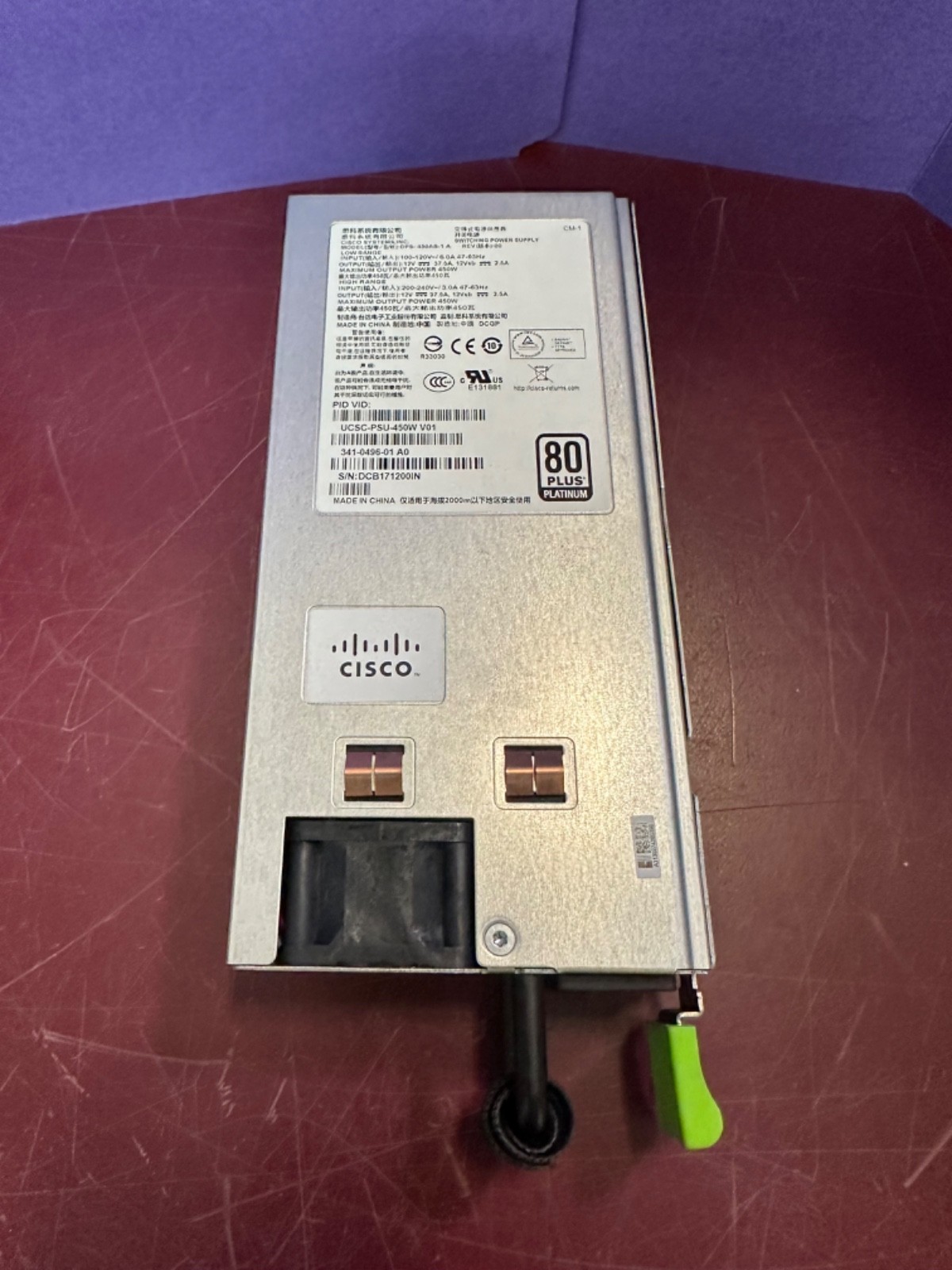 CISCO UCS C220 M3 450W POWER SUPPLY UCSC-PSU-450W V01 DPS-450AB-1 A