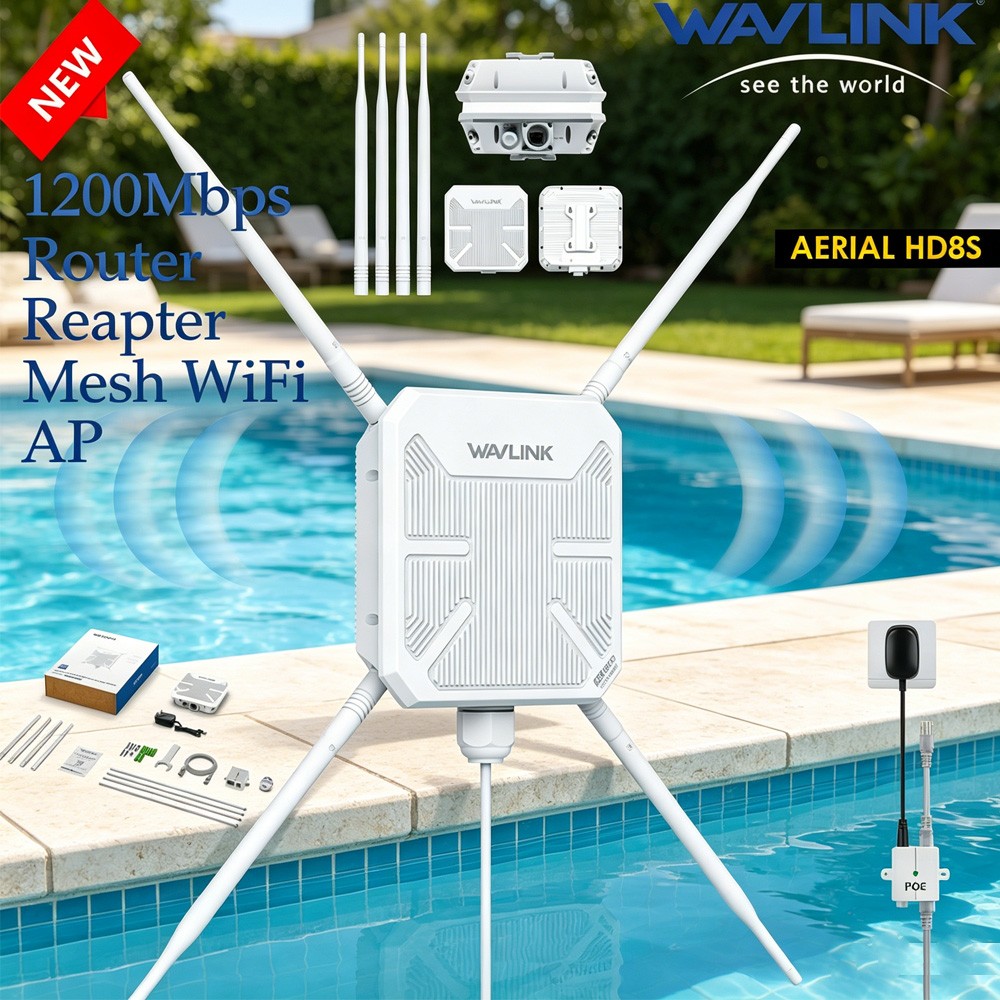 WAVLINK AC1200 Wi-Fi 5 Extender Router Outdoor Access Point Mesh Long-Range PoE