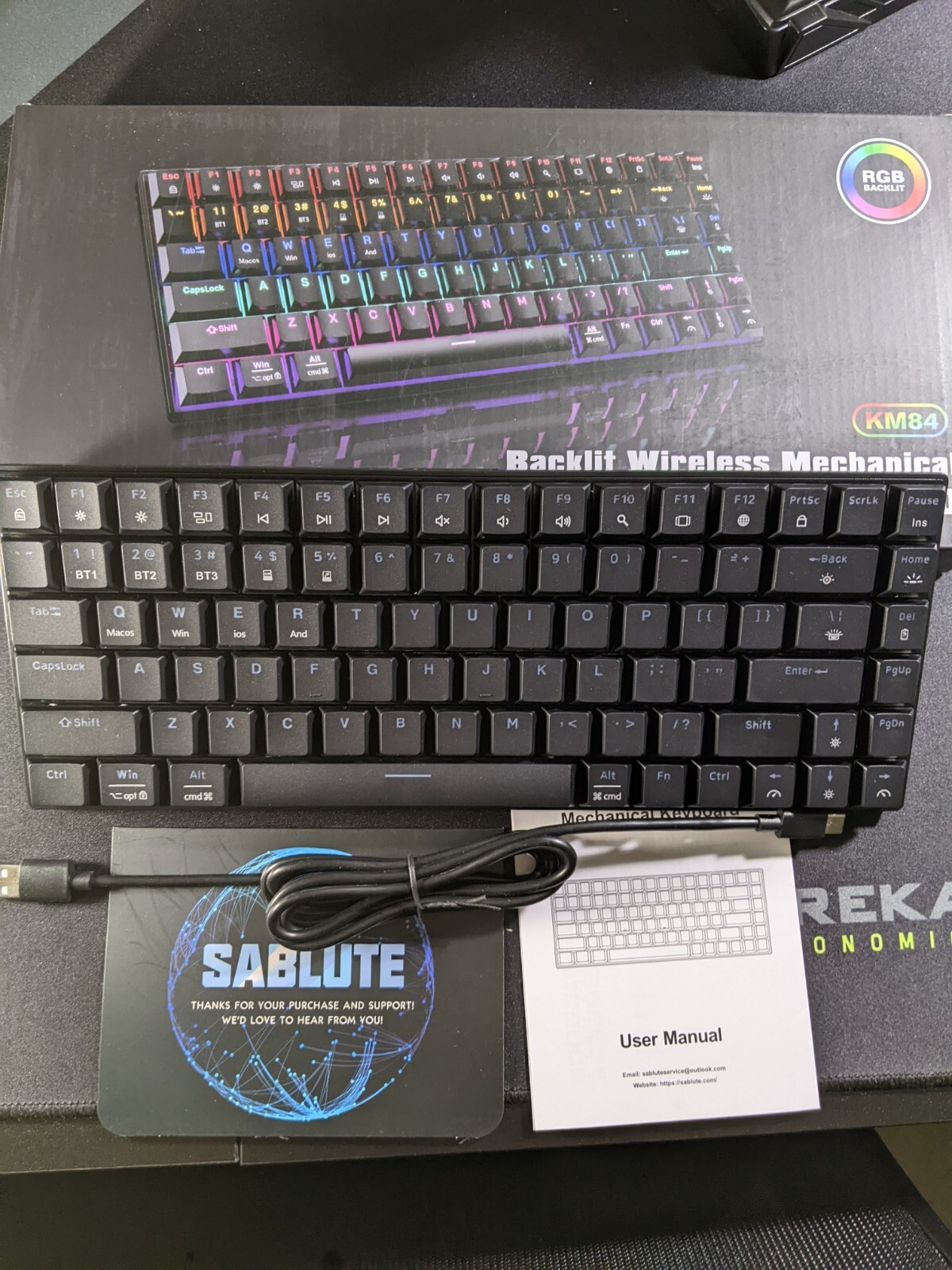 SABLUTE KM84 Wired/Wireless Mechanical Gaming Keyboard Low Profile 75% RGB