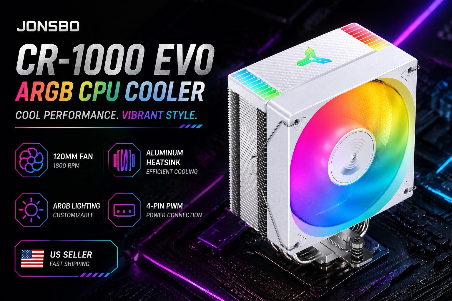 🔥SALE🔥JONSBO CR-1000 EVO ARGB 120mm CPU Cooler White - US seller