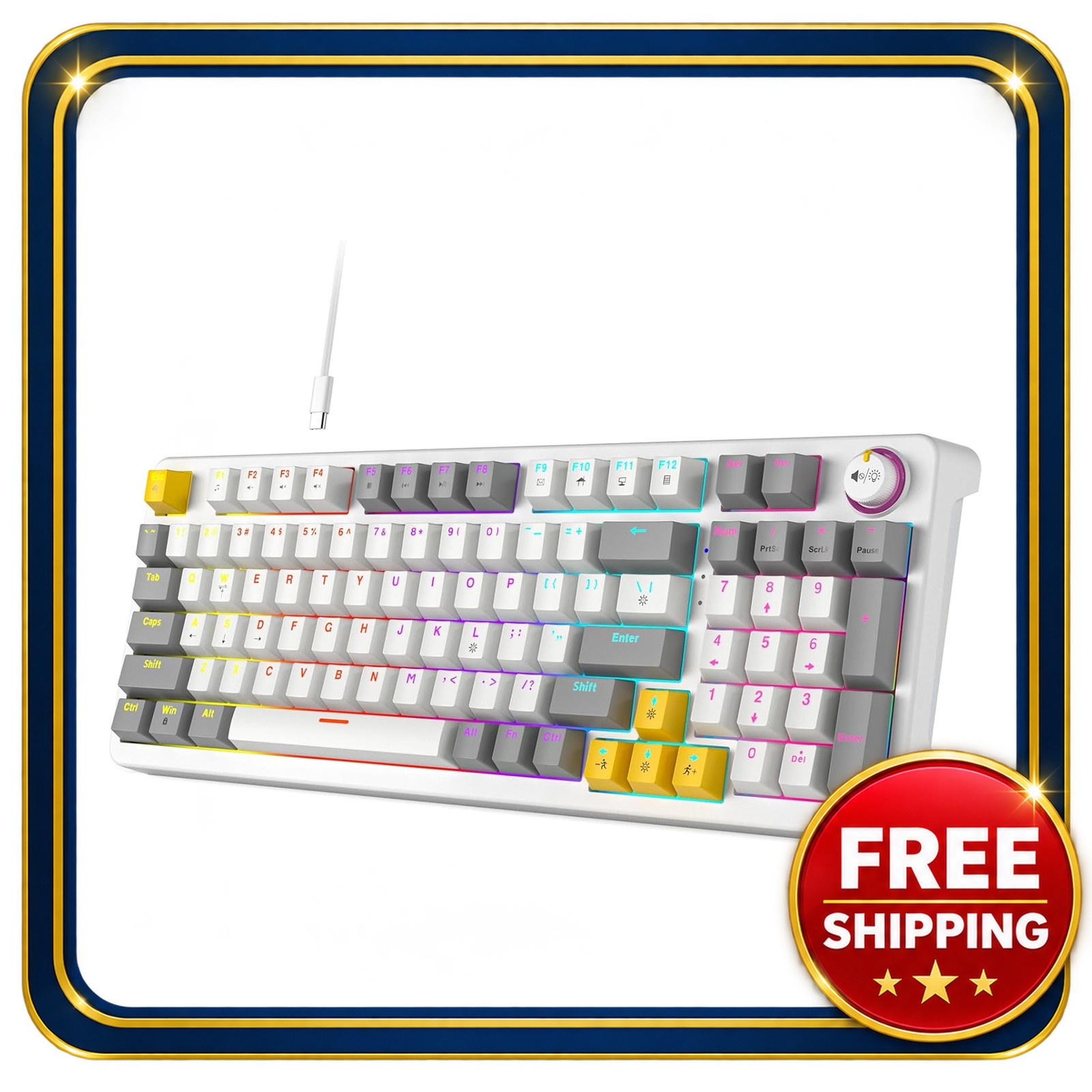 Mechanical Keyboard 96 Keys Red Switch RGB Backlit Compact PBT Keycaps