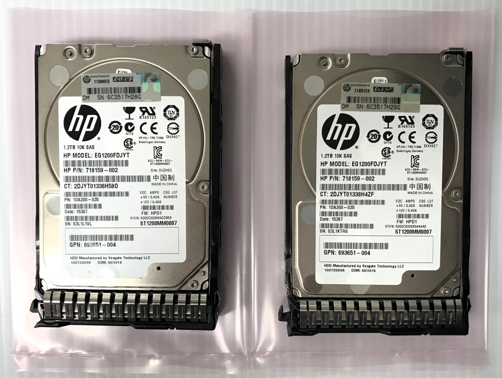 Qty 2 718292 718159-002 HPE 1.2TB SAS 6G 10K SFF SC DS HDD Matched set of 2