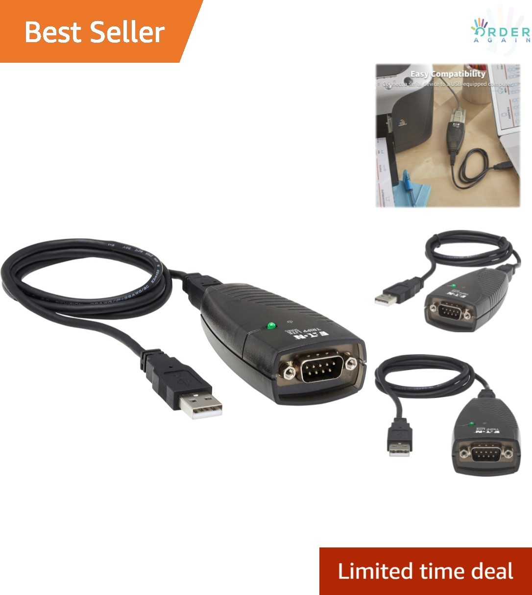 USB to Serial Adapter USB-A to DB9 RS232 Male 3Ft High Speed Data Transfer