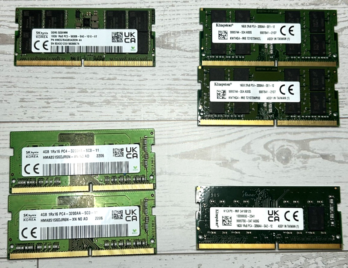 LOT OF 6 DDR4 & DDR5 SODIMM RAM MIX LAPTOP MEMORY SKHYNIX/KINGSTON