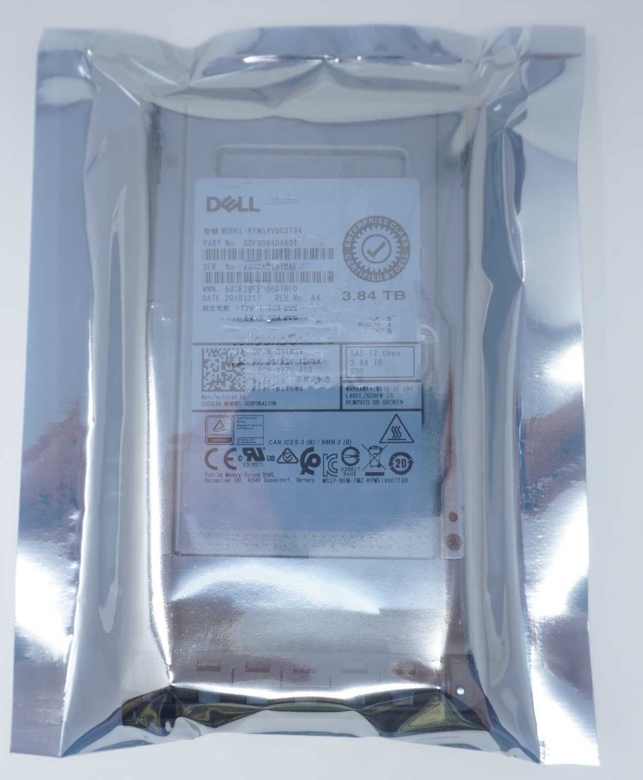 91W3V Dell 3.84TB SAS 2.5" 12G MU SSD KPM5XVUG3T84 For Server R230 R330 R430