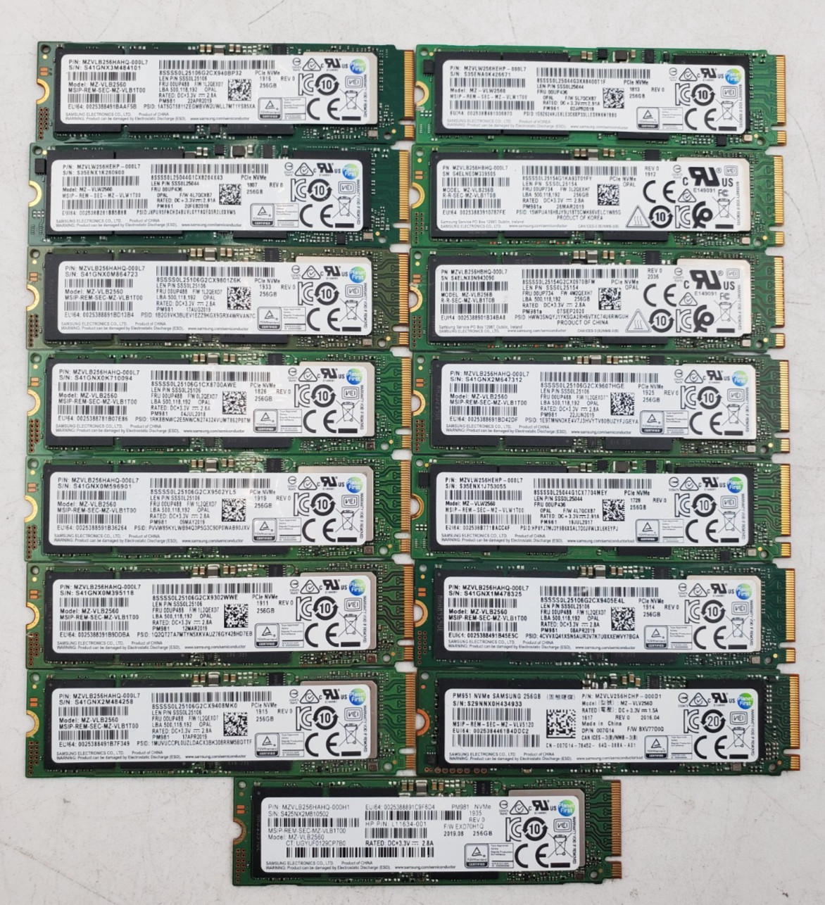LOT OF 15  SAMSUNG  256GB  NVMe  SSD  INTERNAL SOILD STATE DRIVE (M262)