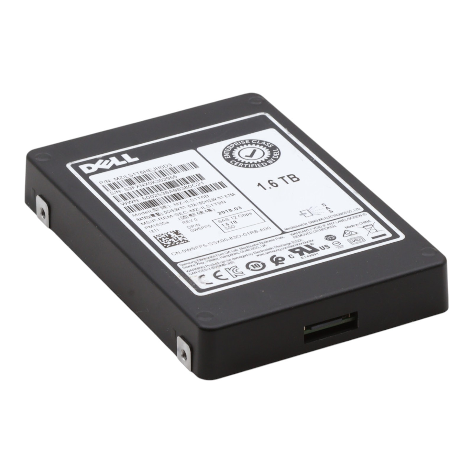 Dell Samsung PM1635a 1.6TB SAS-3 12Gb/s 0W5PP5 MZ-ILS1T9N 2.5" 24/7 Server SSD