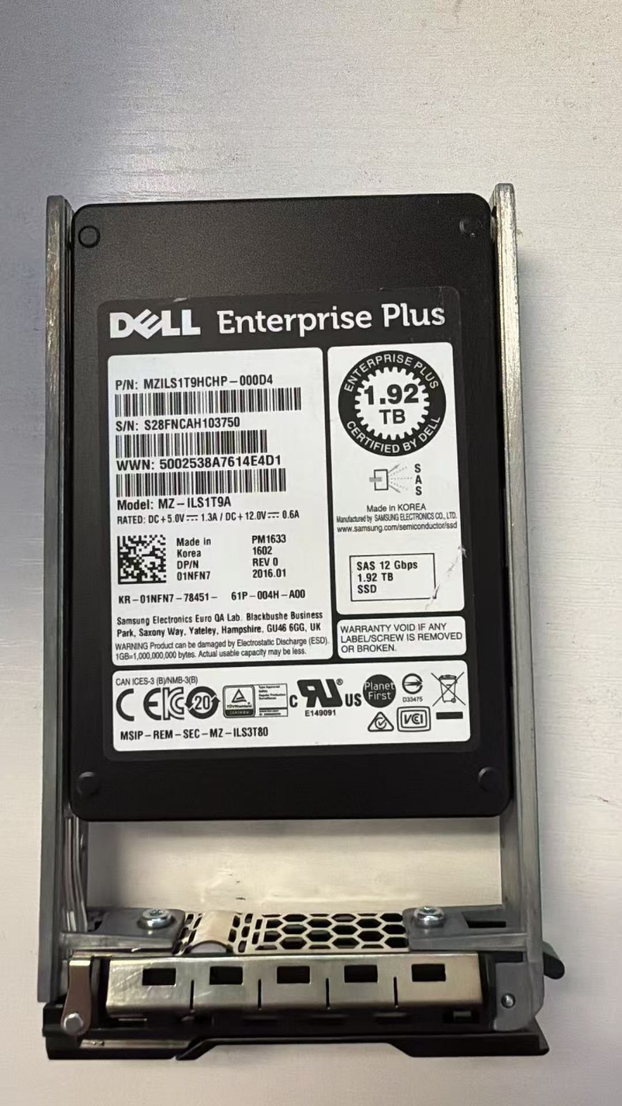 1NFN7 Dell 01NFN7 1.92TB Read Intensive SAS 12Gbps 2.5" SSD MZ-ILS1T9A