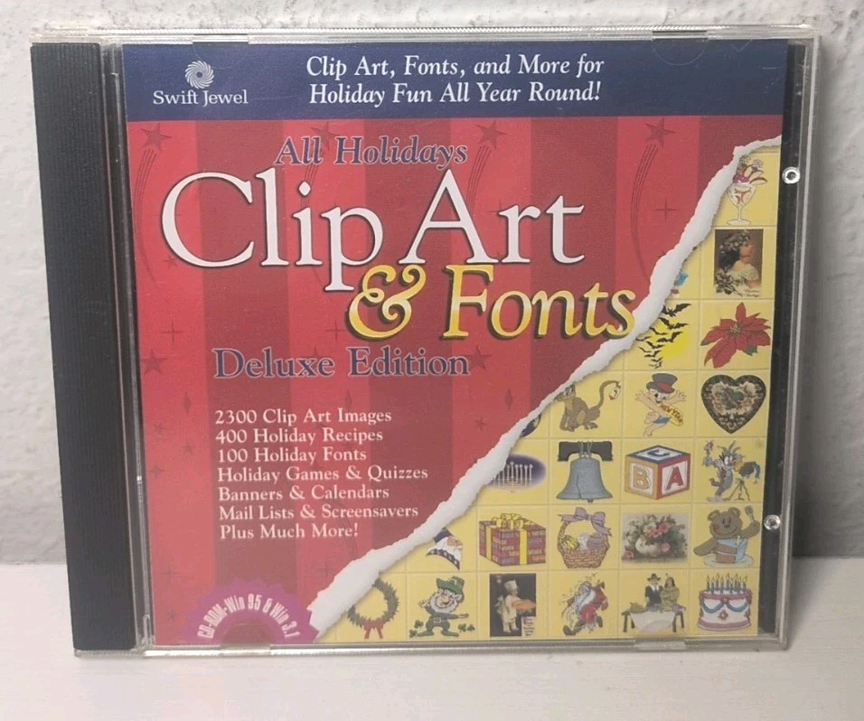 All Holidays Clip Art and Fonts Deluxe Edition CD ROM Windows 95/3.1 VTG B342