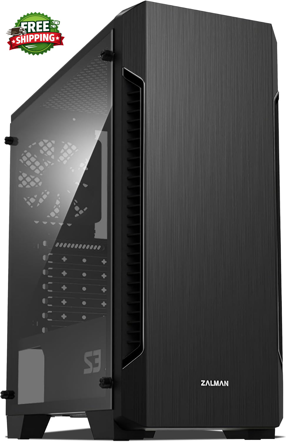 S3  ATX Mid Tower PC Case  Full Acrylic Side Panel 3 Case Fan 120Mm Pre Installe