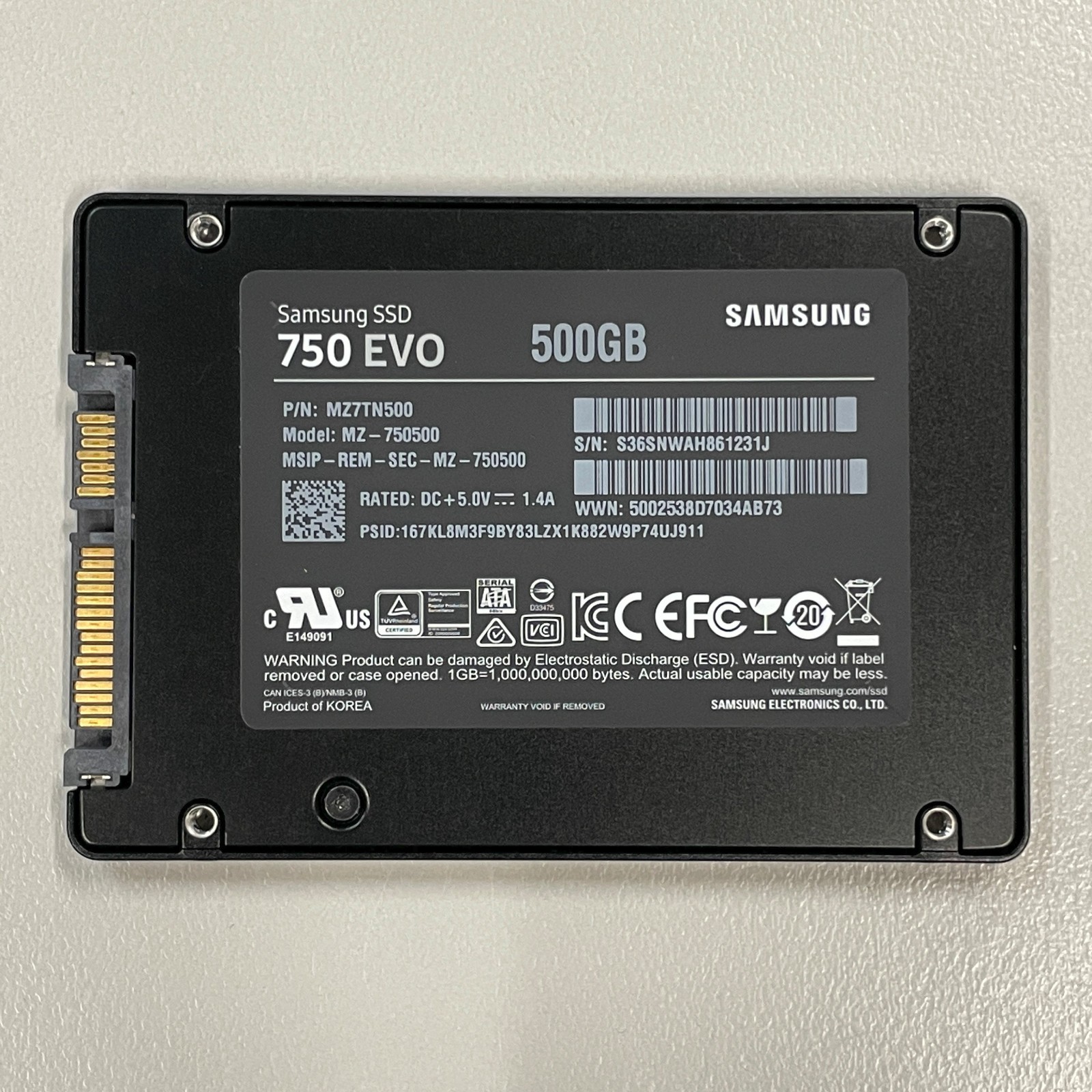 Samsung 750 EVO 500GB 2.5in SATA III 6Gbps TLC Internal SSD MZ7TN500 MZ-750500