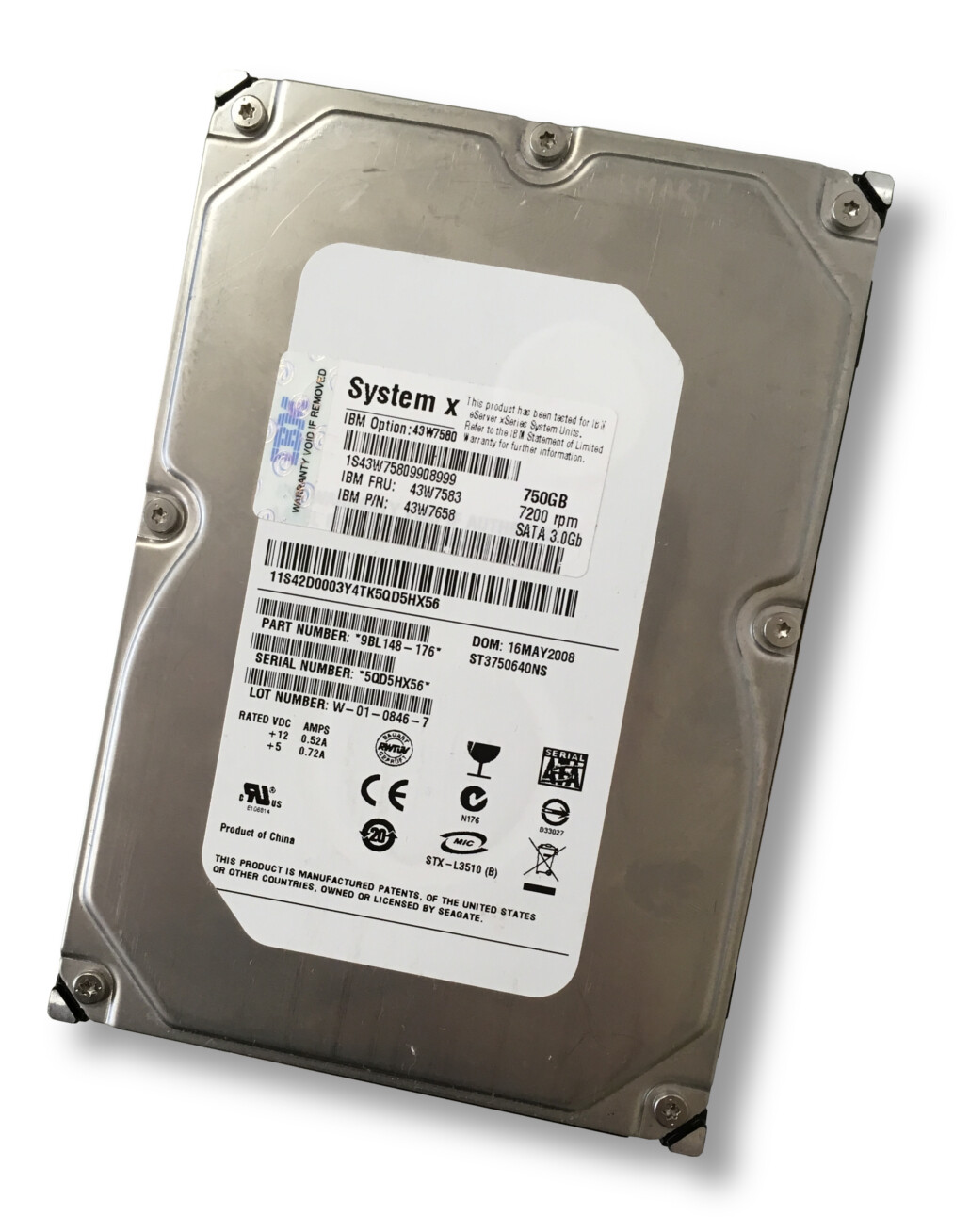 Ibm System X 43W7580 43W7583 750 GB