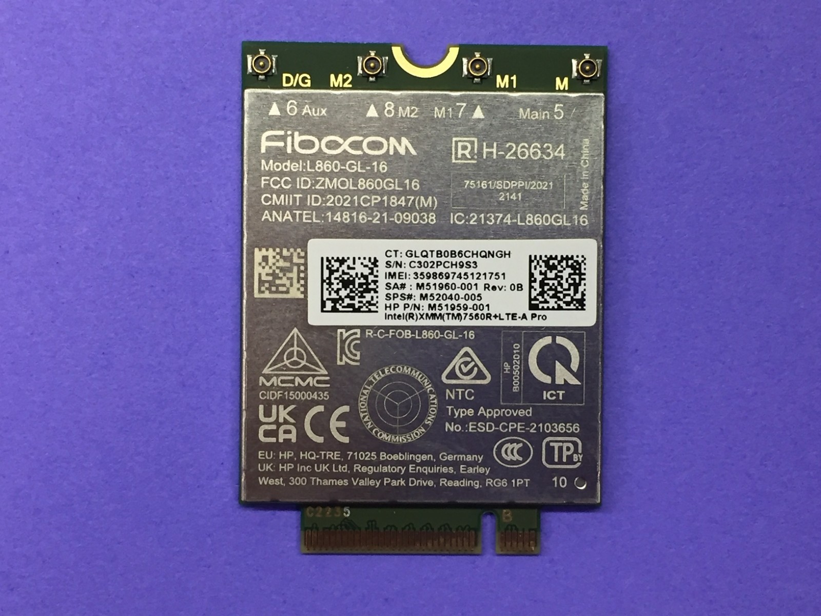 Fibocom L860-GL-16 4G LTE 4G WWAN Wireless Wifi Card M.2 M52040-005 M51959-001