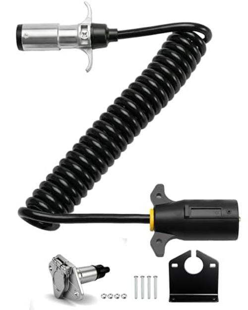 7 Pin to 6 Pin Trailer Adapter, 10FT Coiled Cord Tow Cable kit.