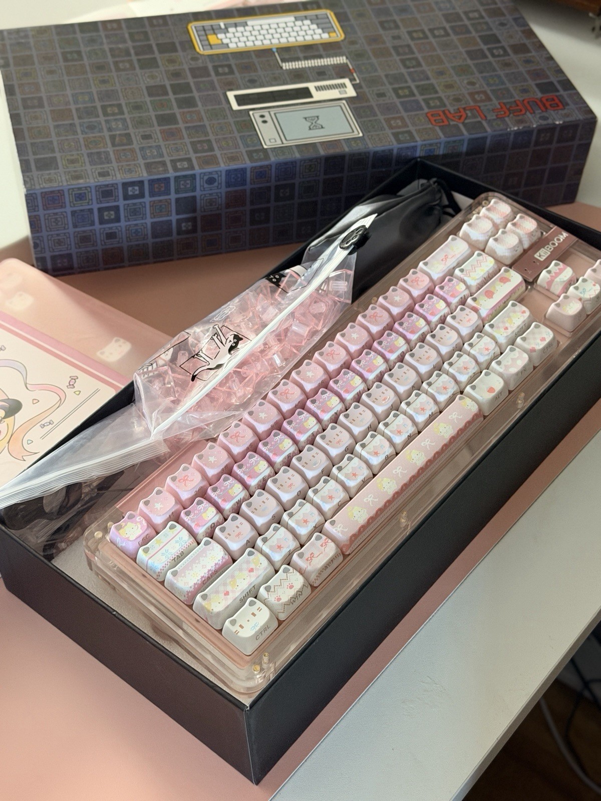KiiBOOM Phantom 68 Pink Acrylic Mechanical Keyboard Transparent RGB Wireless