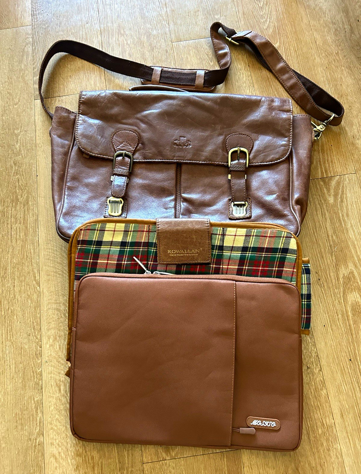 Rowallan Scotland Vintage Genuine Leather Briefcase/Messenger Bag 3-Piece Set