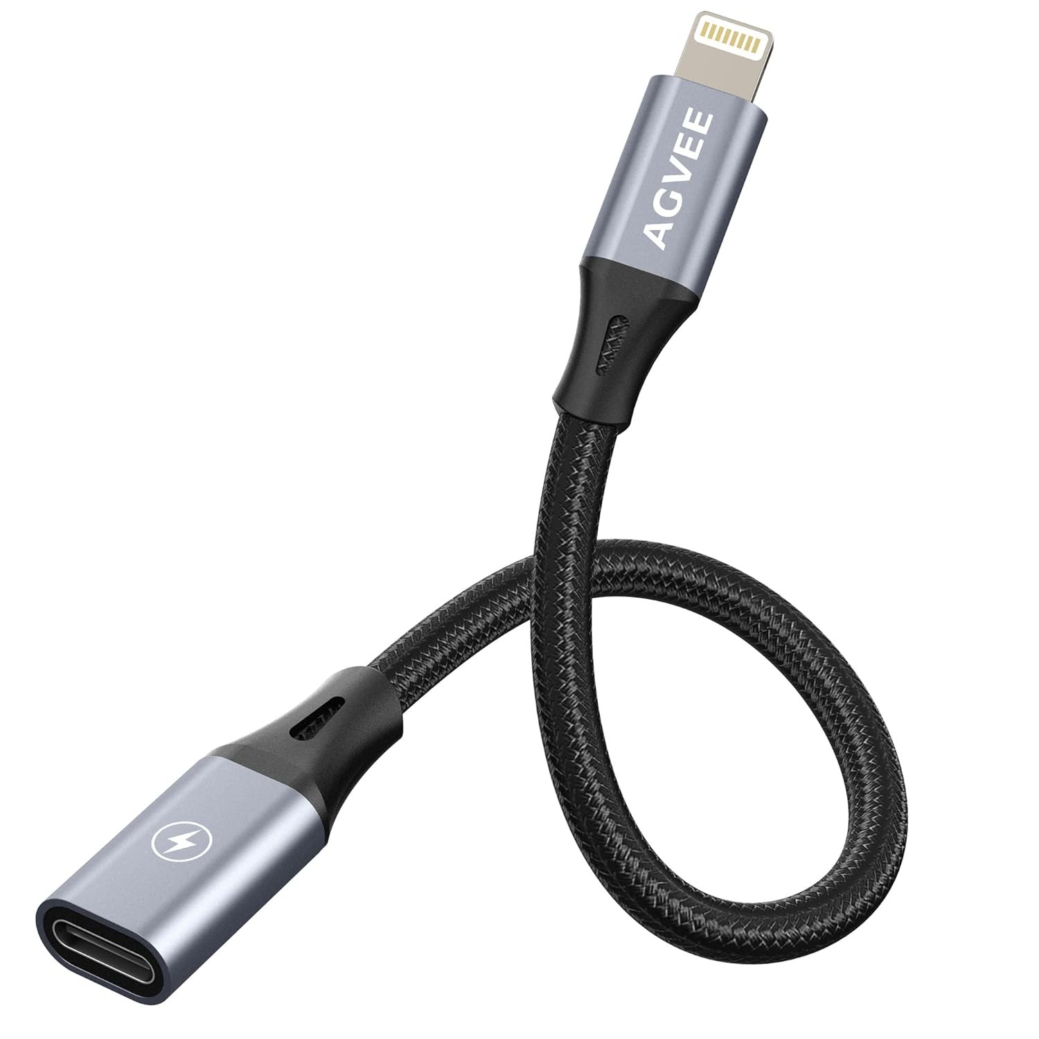 AGVEE 4 inch USB-C Female to Lightning Male Adapter, 30W 4 inch, Dark Gray 