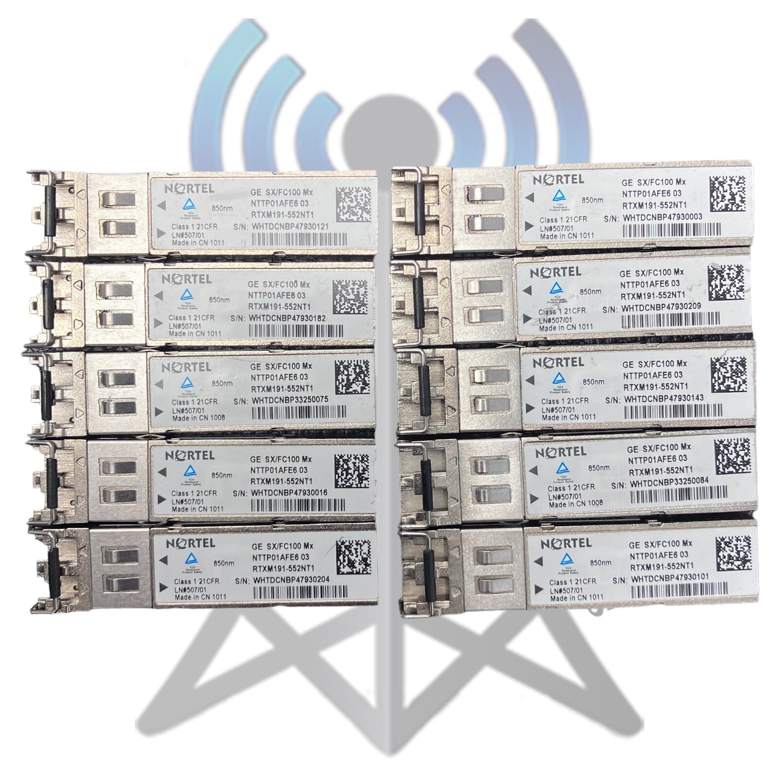 Lot of 10, Nortel, NTTP01AFE6, WMOTCWXJAA, GE SX/FC100 Mx SFP, *AF11724*