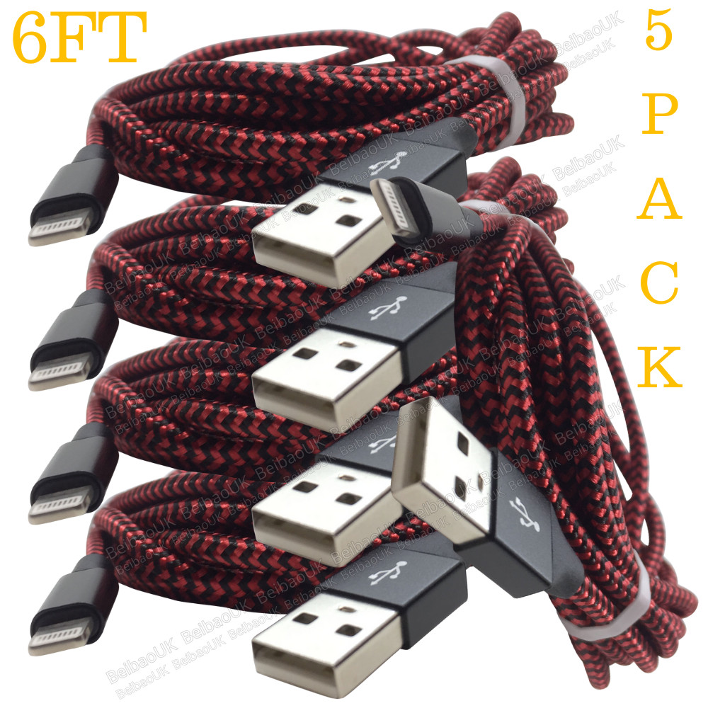 5Pack 6Ft USB Fast Charging Cable For iPhone 13 12 11 8 7 XR iPad Charger Cord