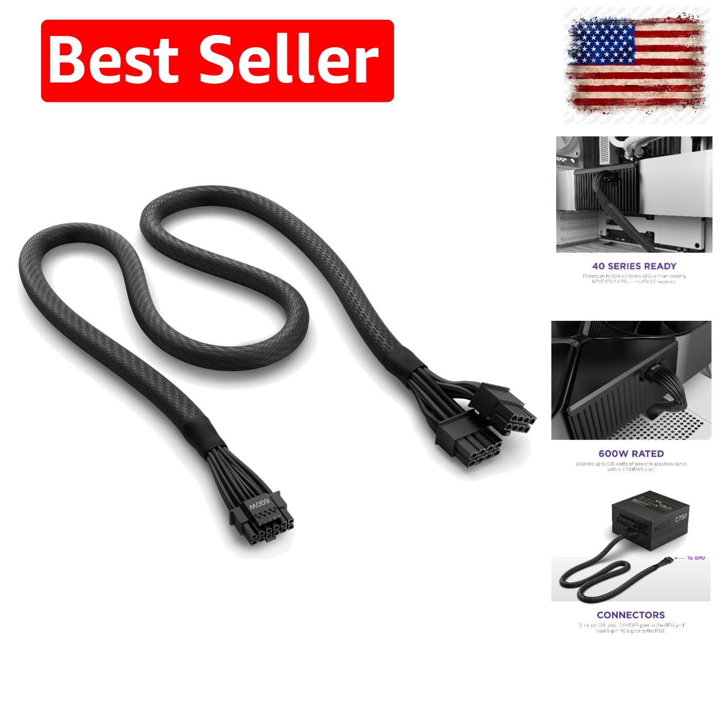 Effortless Installation 12VHPWR Adapter for NVIDIA GPUs - 600 Watts Power