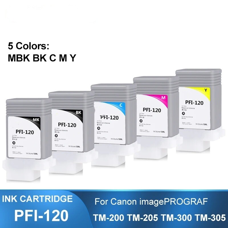 PFI-120 5x130ML Ink Cartridge With Full Ink For Canon TM-200 TM-205 TM-305 TM300