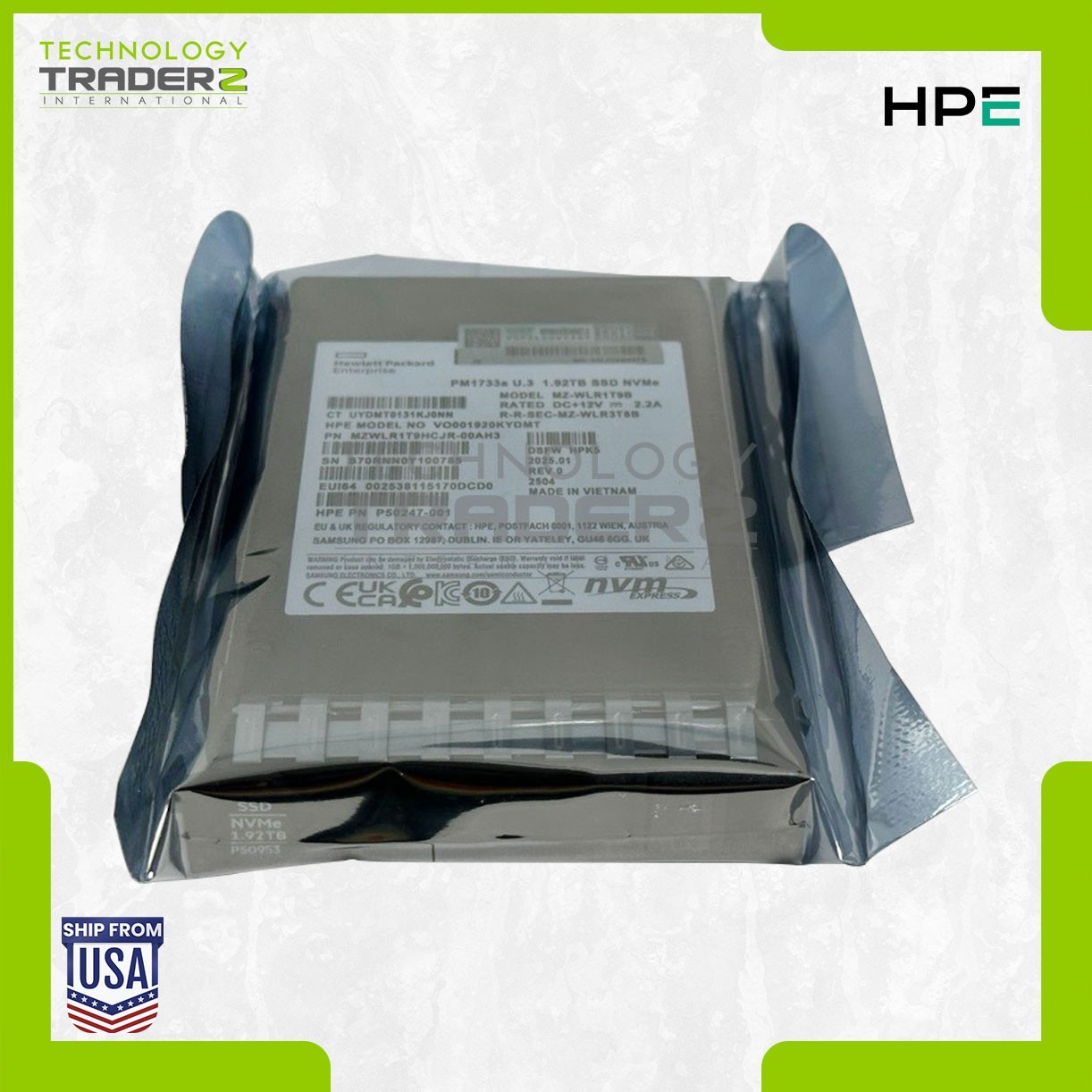 0-Hours P50216-B21 HPE PM1733A 1.92TB NVMe x4 BC 2.5" SSD P50247-001 P50953-001