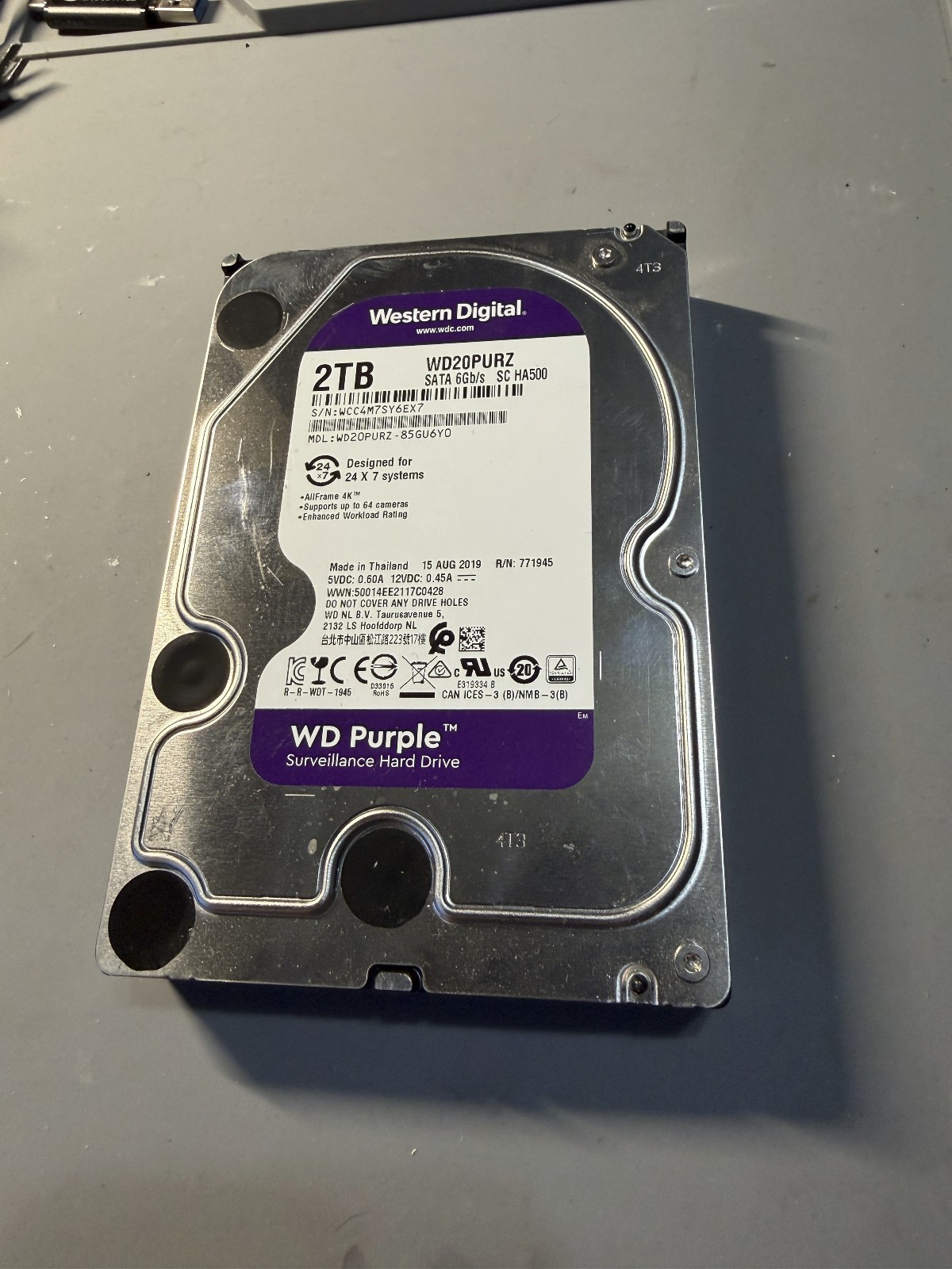 Western Digital WD 3.5" WD Purple 2TB SATA III 6Gbps HDD WD20PURZ-86GU6Y0