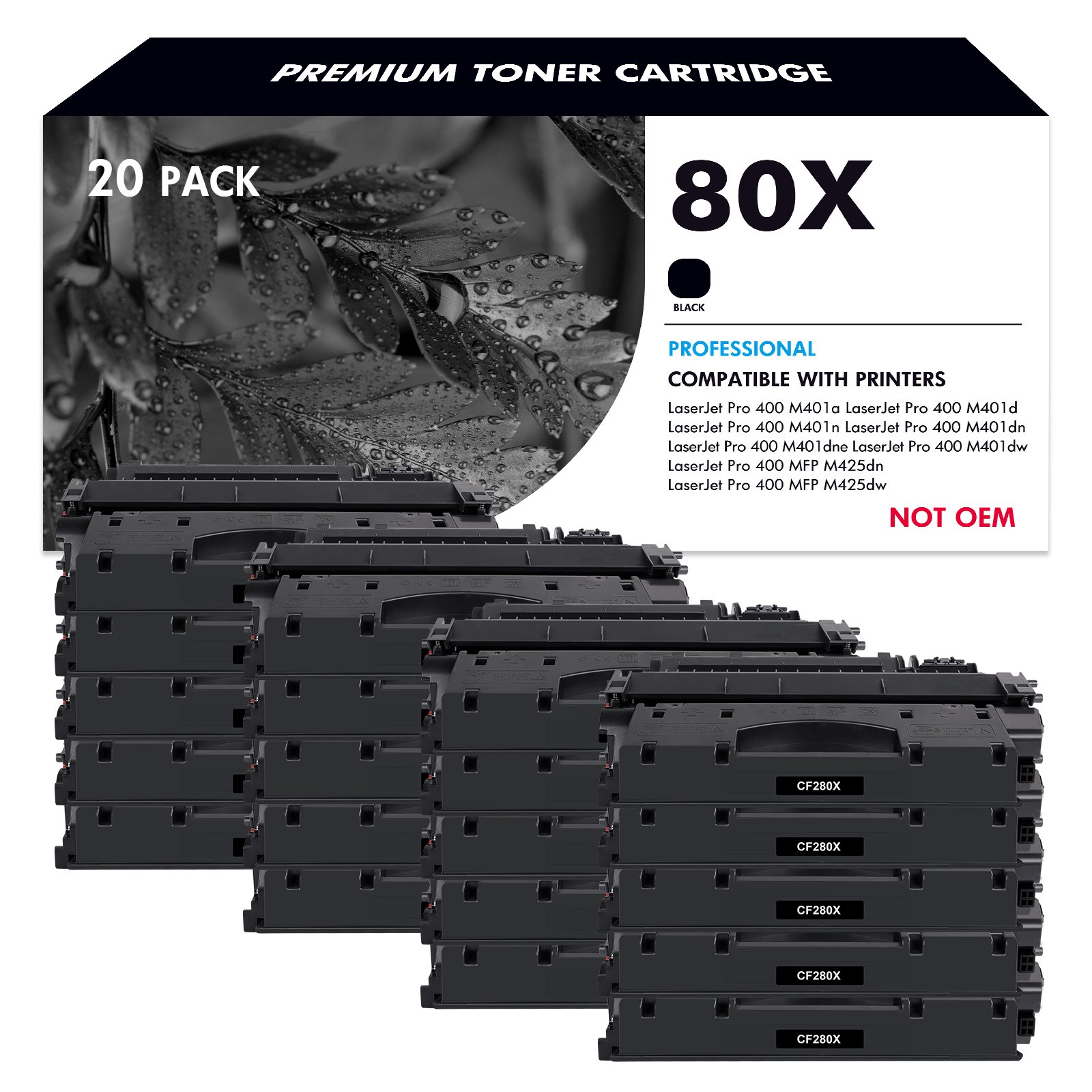 20PK High Yield CF280X 80X Toner Compatible for HP LaserJet Pro 400 M401d M401n