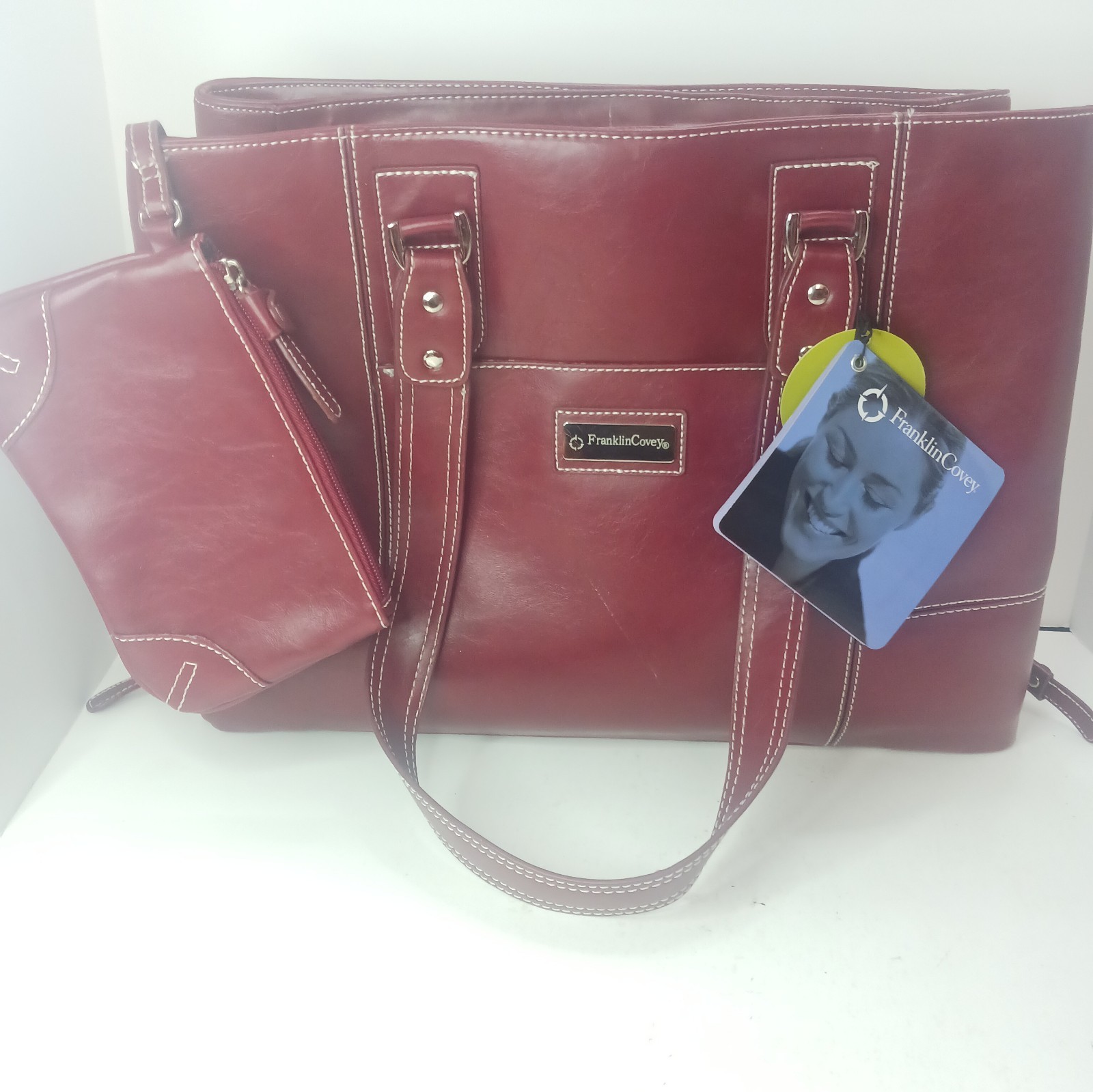 NWT Franklin Covey  Burgundy Leather Laptop Briefcase Tote Organizer Bag