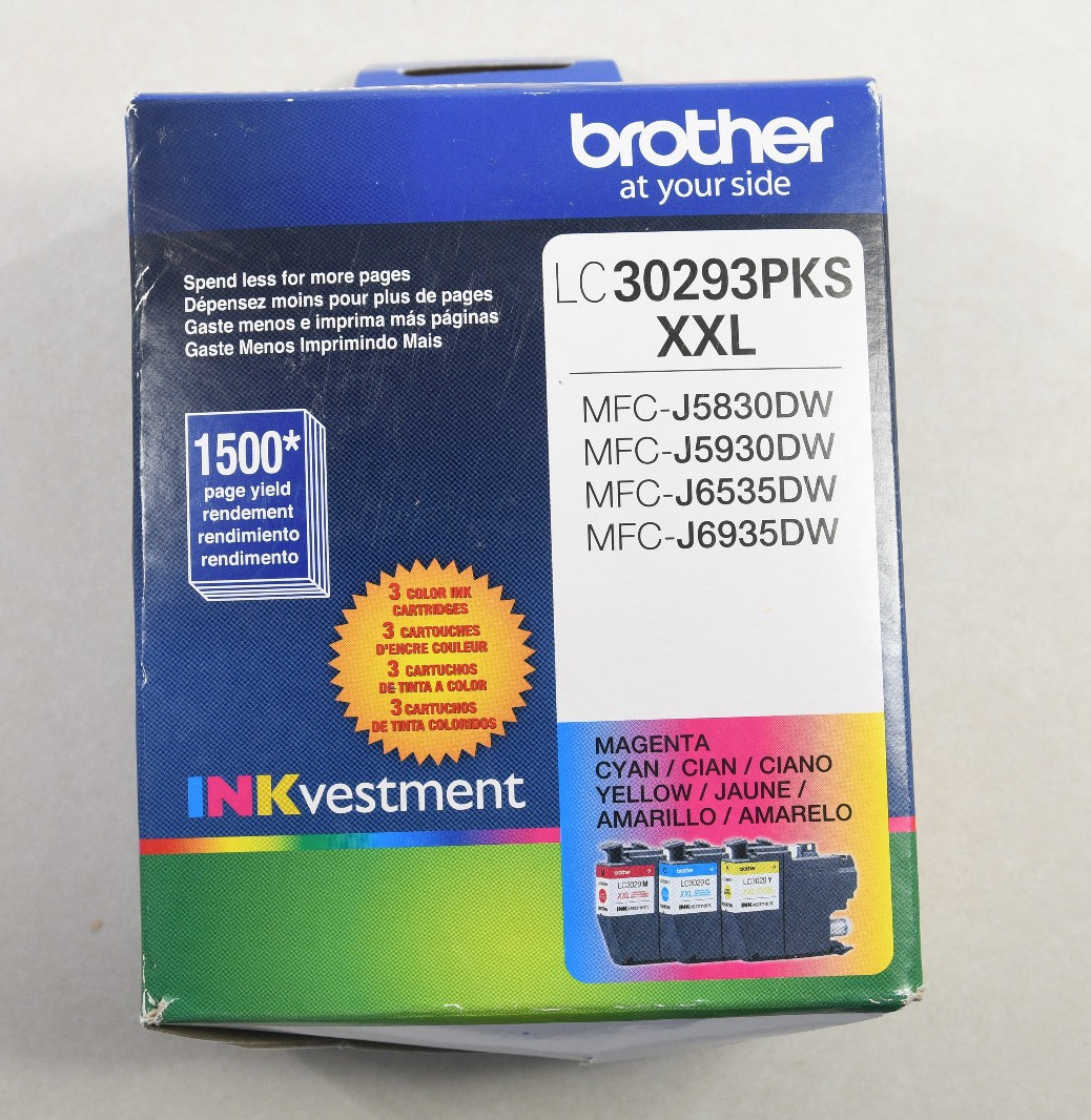 OEM Brother LC30293PKS XXL Genuine Ink 3 Pack Cyan Magenta Yellow Exp 10/2028