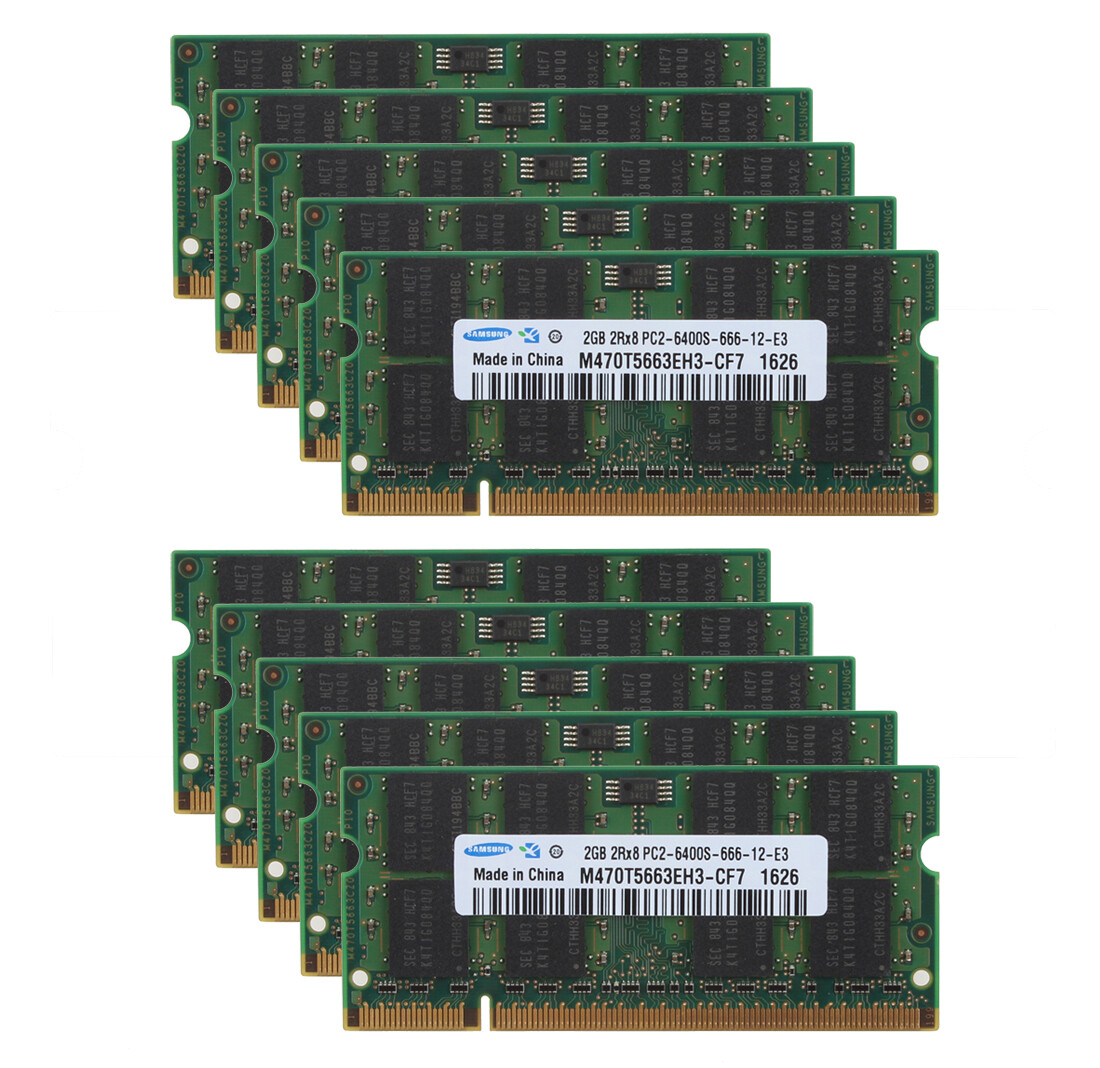 20GB kit Samsung 2GB x10pcs 2Rx8 PC2-6400s DDR2 800Mhz SODIMM Laptop Memory RAM