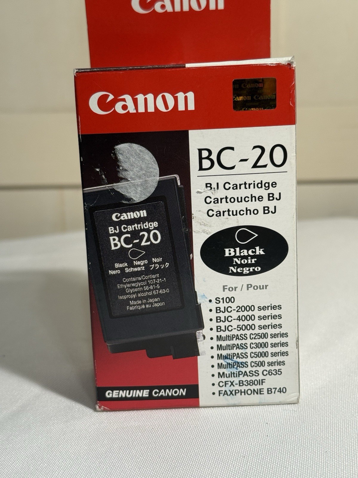 Genuine Canon BC-20 Black BJ Printer Ink Cartridge NEW SEALED.