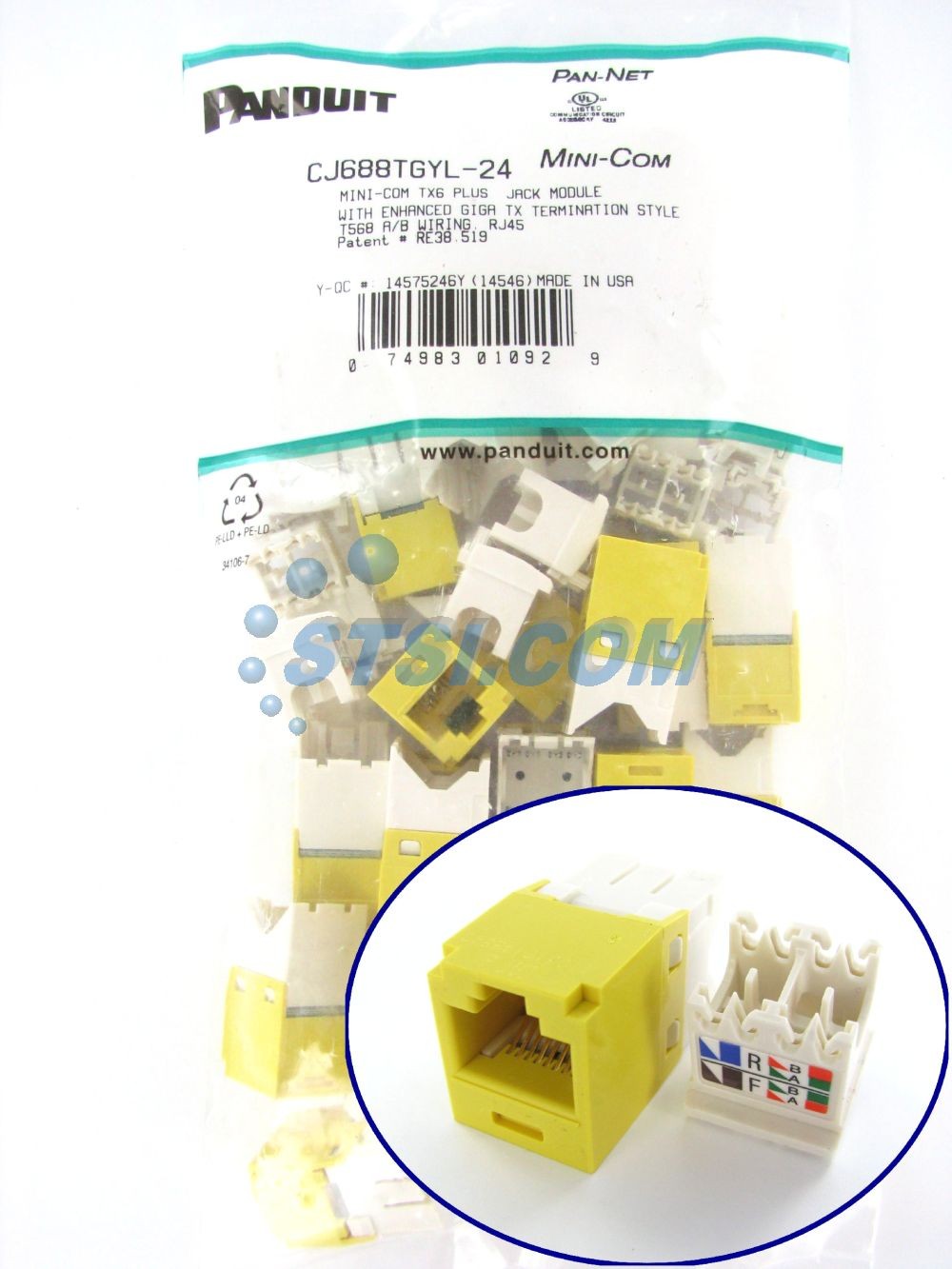 (24-PACK) Panduit CJ688TGYL-24 Cat6 Mini-Com Jack Module, Yellow GENUINE ~STSI