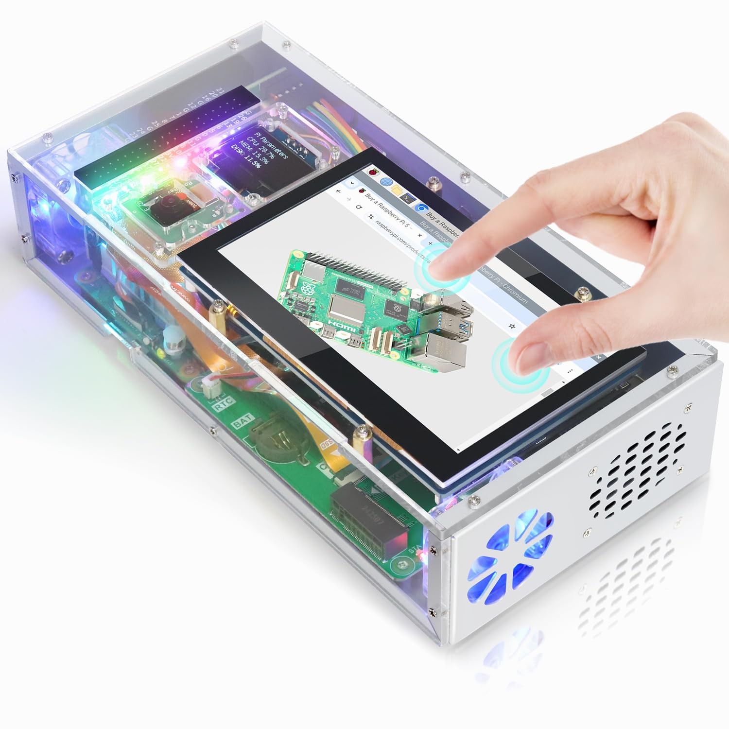 Pi 5 PC Case 4.3 Touchscreen M.2 SSD Camera FREENOVE