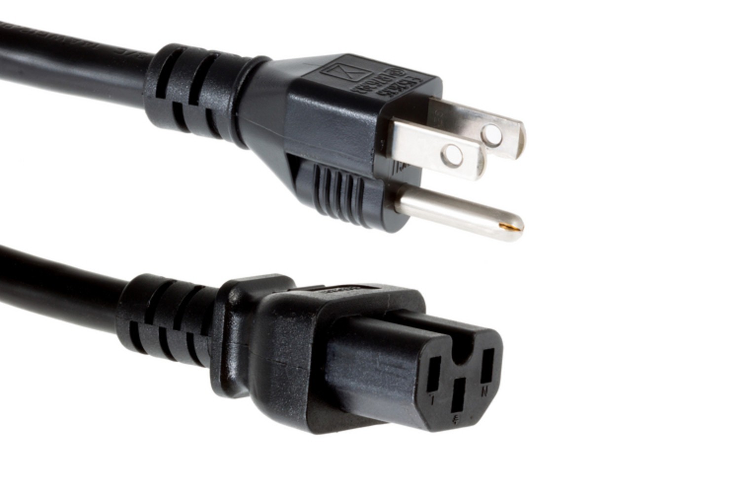 3 Prong Heavy Duty AC Power Cord, Notched, C15 to 5-15P, 15A/125V, 14 AWG, 10ft