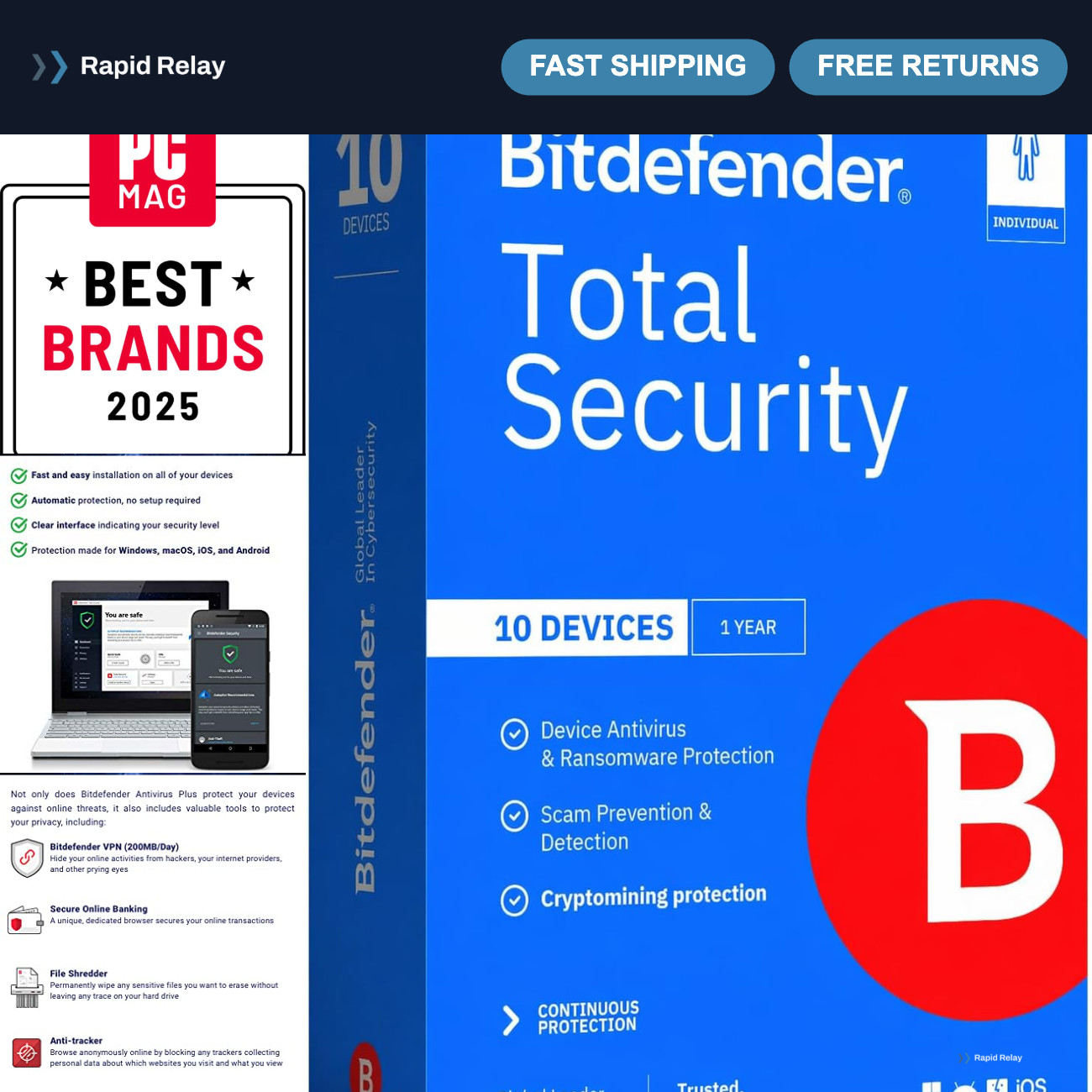 Complete Antivirus & Internet Security Suite - 10 Devices, 1 Year Subscription,