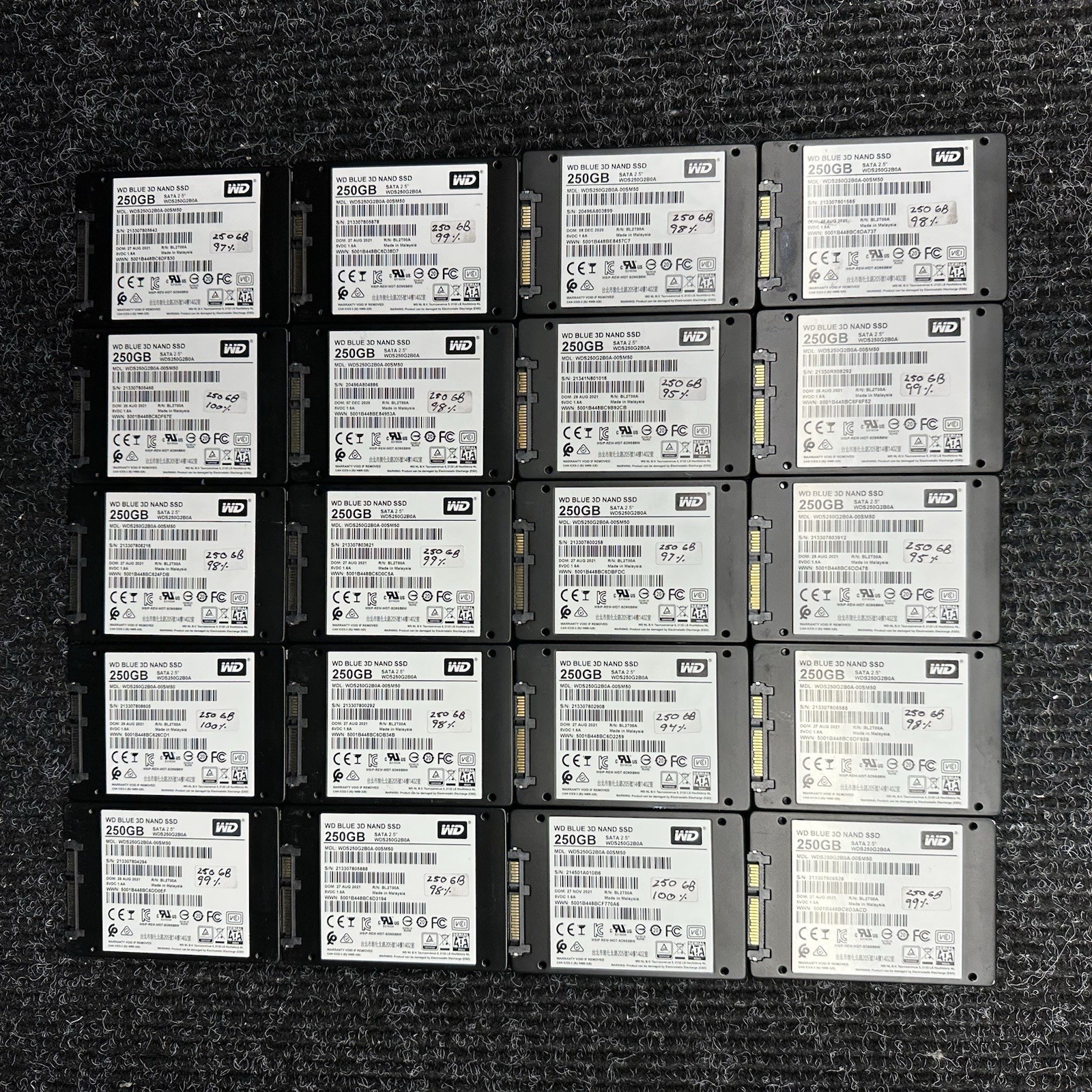 LOT OF 20 WD Blue 250GB Internal SSD SATA 2.5” Inch 94%+ Health Tested READ