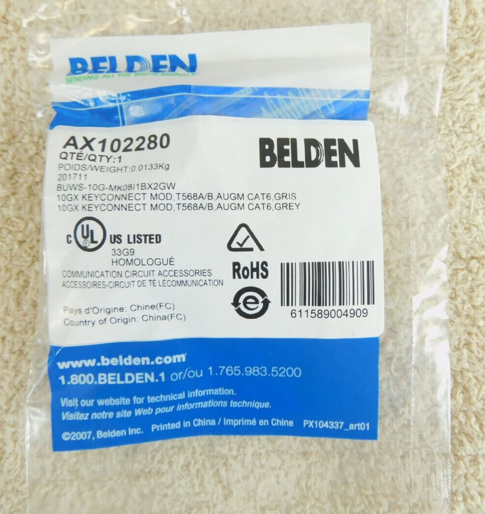 Category 6A 10GX Belden AX102280 Modular Jack RJ45, KeyConnect, Gray - AUGM Cat6