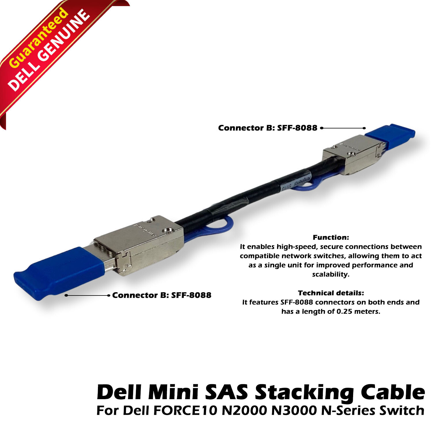 NEW Dell WYDVP Amphenol Mini SAS SFF-8088 to Mini SAS SFF-8088 Cable 0.25M
