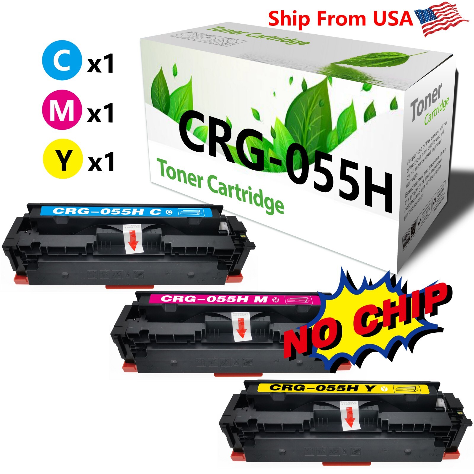 (3Pack,CMY) CRG055H No Chip Color Toner Cartridge MF743Cdw MF742Cdw Printer
