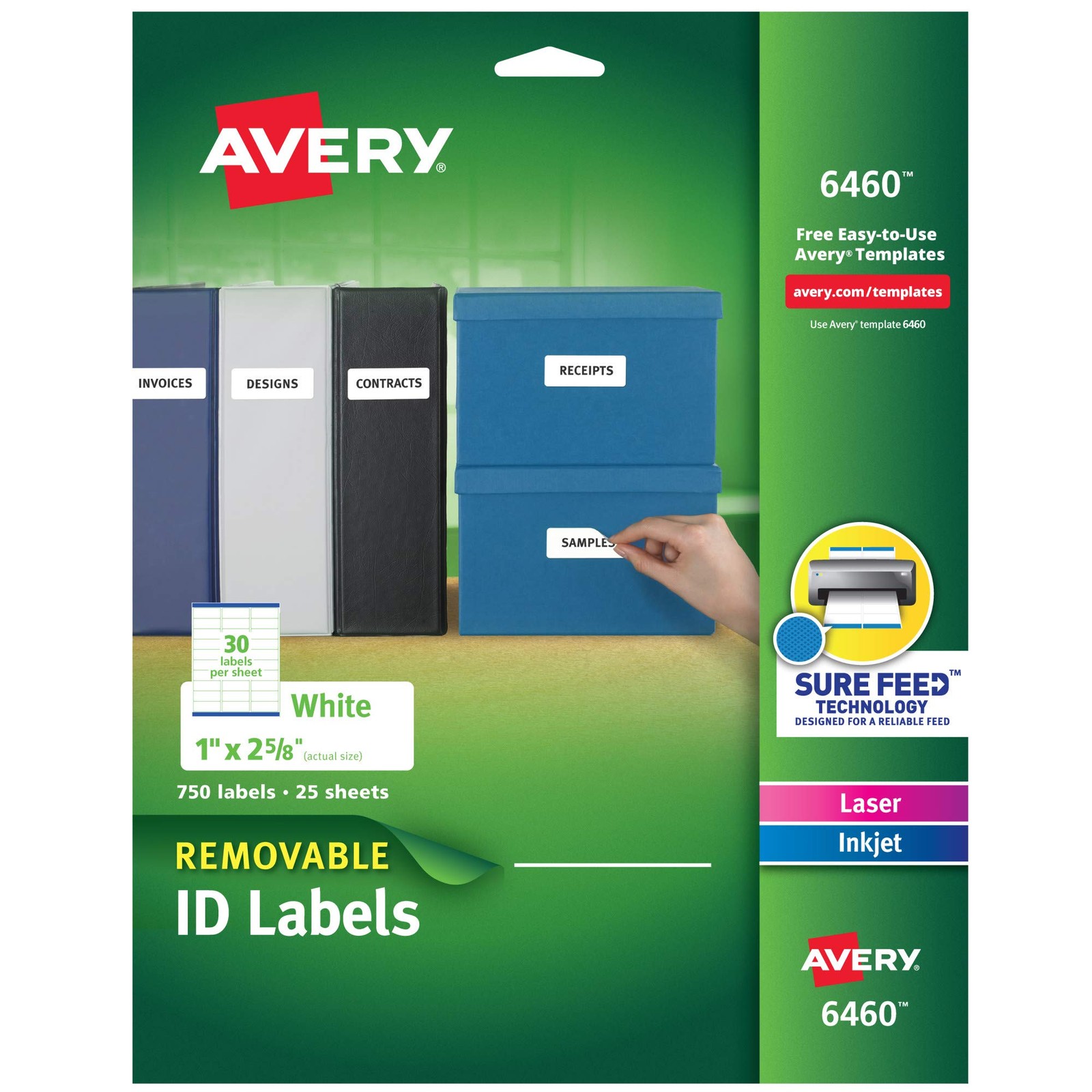 ID Labels Removable Adhesive Sure Feed 1 x 2-5/8 5 Pack Avery 6460 Technology