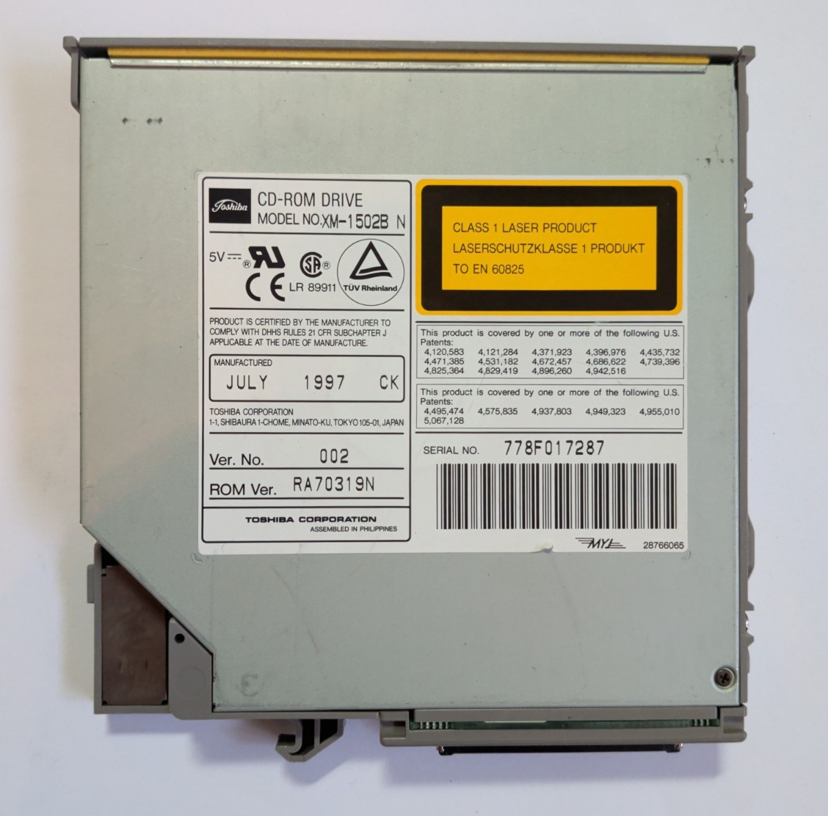 Toshiba CD-ROM Drive XM-1502B 50-pin SCSI ROM Ver. RA70319N Ver. No. 002