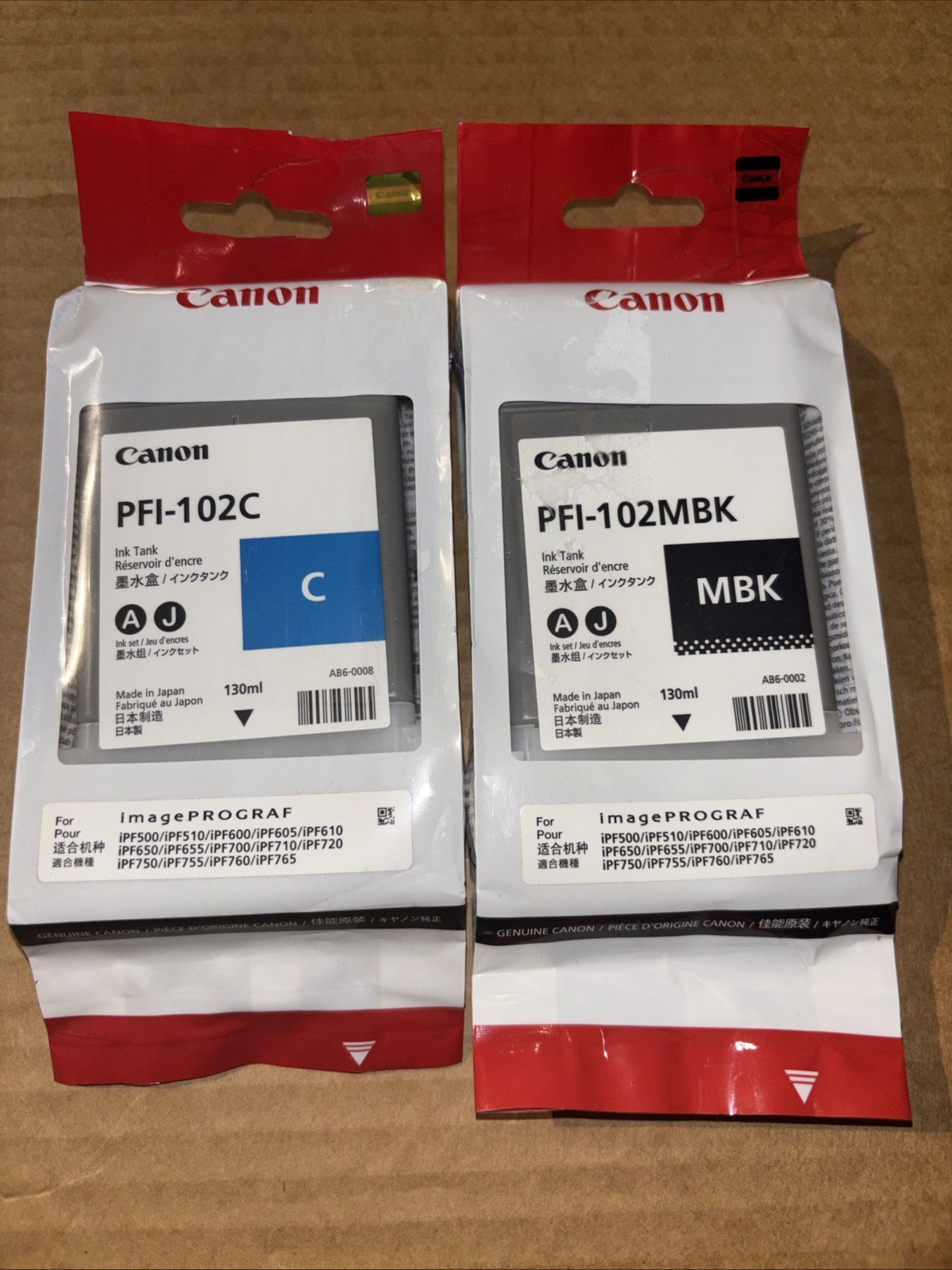 Canon PFI-102MBK Matte Black Ink And PFI-102C Cyan Ink - Total Of 2 Cartridges
