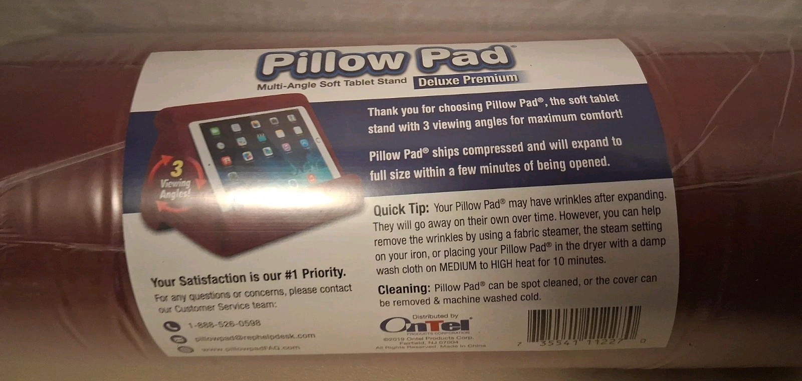 Ontel Pillow Pad Multi-angle Soft Tablet Stand Burgundy New