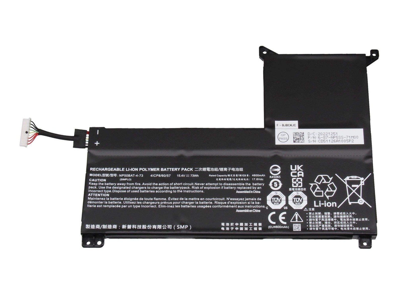 Clevo 6-87-NP5SS-73A00 Battery 73Wh Genuine NP50BAT-4-73 4,600mAh ~D~