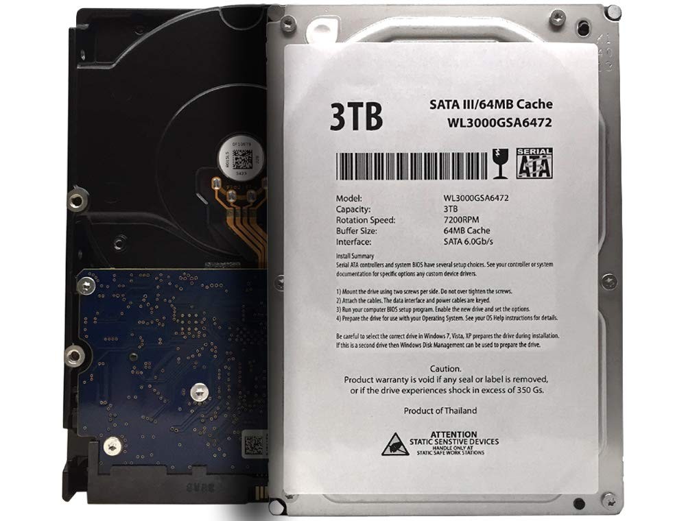 WL 3TB 7200RPM SATA III Internal Hard Drive 64MB Cache