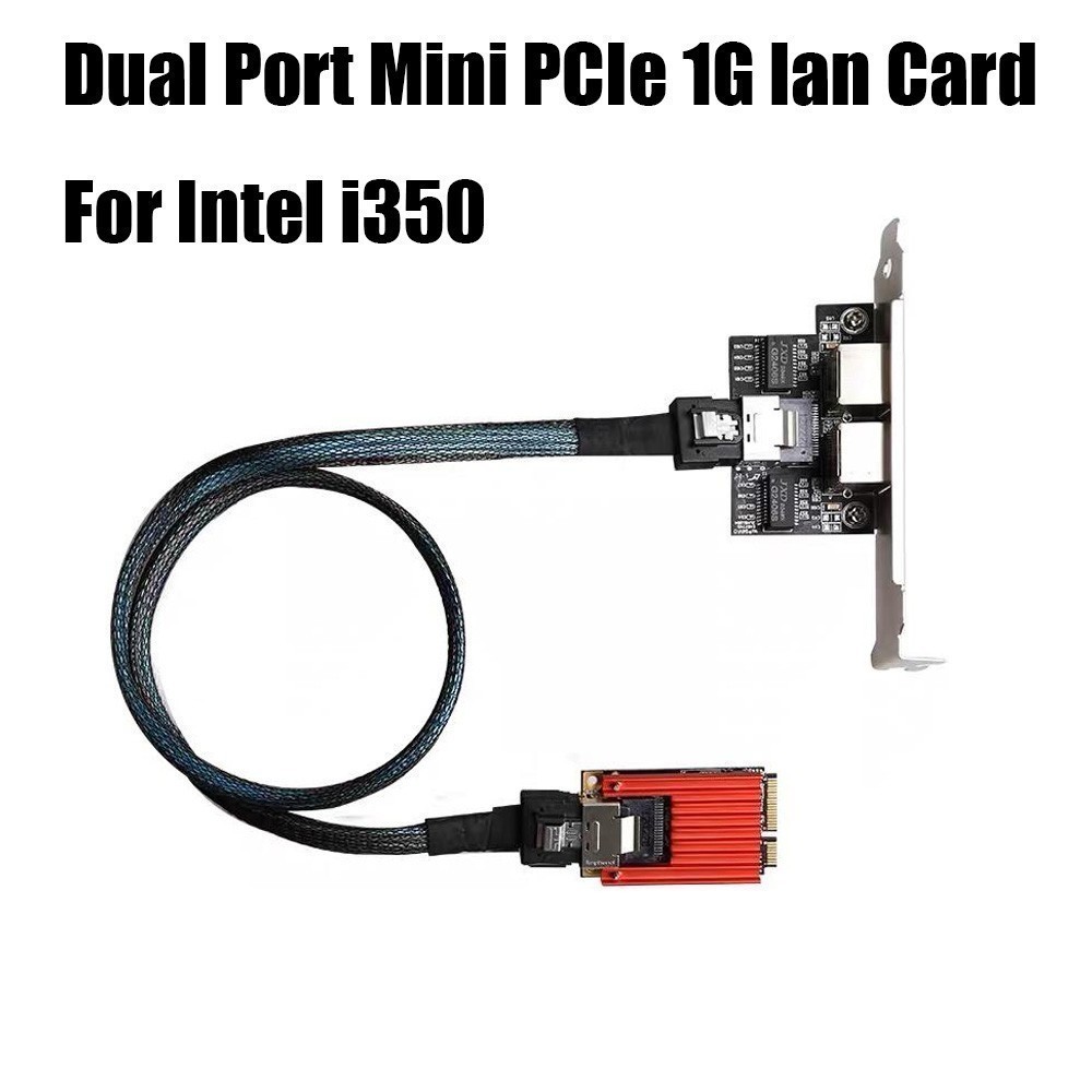 Dual Port M.2 Mini PCIe 1G Gigabit LAN Card (Intel i350) +Riser Cable + Heatsink