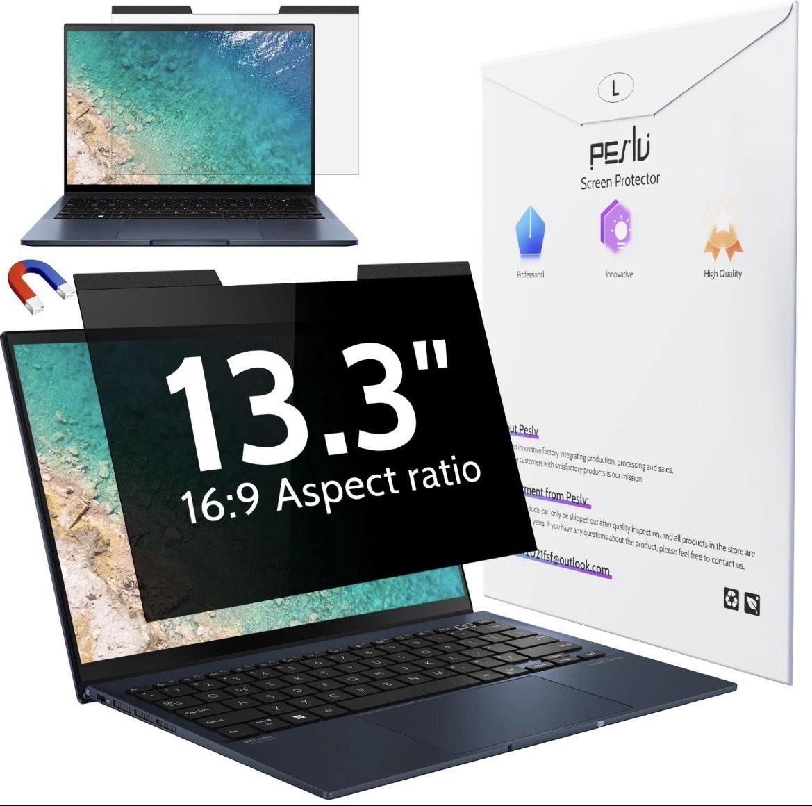 Magnetic Laptop Privacy Screen 13.3" for 16:9 Monitor Removable Anti Glare