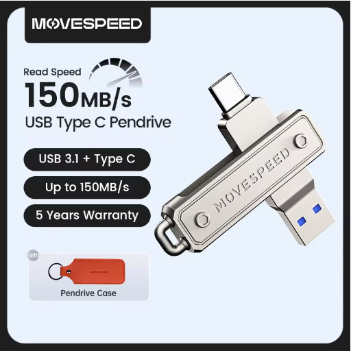 MOVESPEED USB 3.1 Flash Drive 64GB 128GB 256GB 512GB USB-C OTG 150MB/s for PC